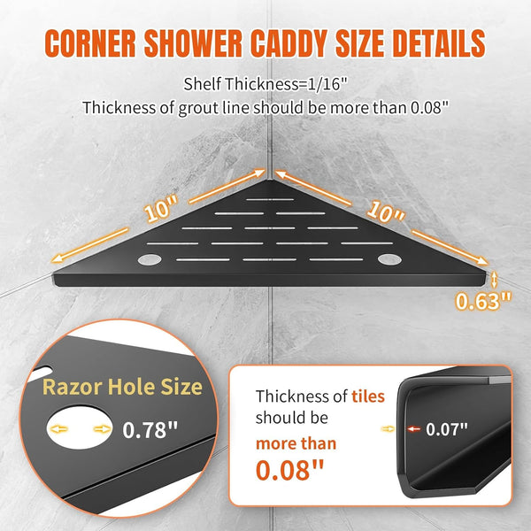 Corner Shower Shelves 10" 2 Pack Shower Shelves for Tile Wall Black2