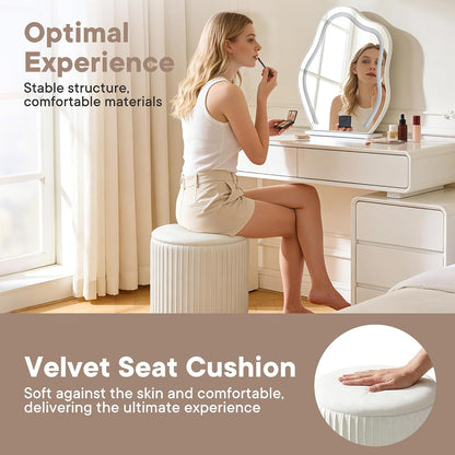 round Ottomans with Storage, Vanity Stool, Foot Stool, Set of 2 | 14.57"D X 18.11"H and 12.60"D X 14.96"H, Velvet Ottoman for Living Room, Bedroom, Dorm, Beige4