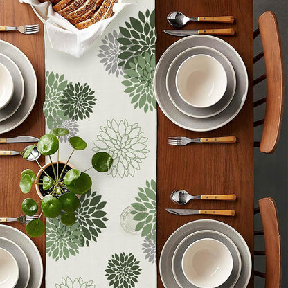 Sage Green Gray Table Runner Dahlia Pinnata Flower Beige Table Runners Modern Elegant Pompon Farmhouse Geometric Table Center Decor for Girls Room Dining Party Patio (13 X 48 Inch)2