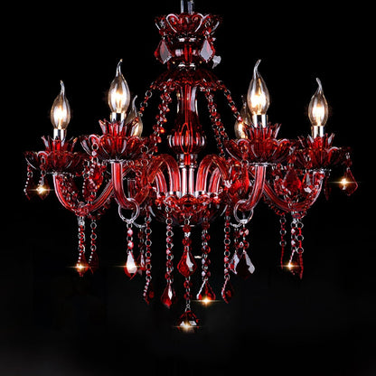 Red 6 Lights K9 Crystal Candle Chandeliers Lighting Modern Pendant Lights Crystal Modern Chandelier Candle Chandelier Lighting for Living Room Bedroom Hallway Entry E12 Base, H22 X W23.6 Inch1