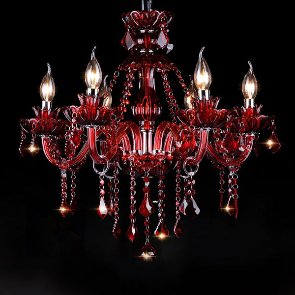 Red 6 Lights K9 Crystal Candle Chandeliers Lighting Modern Pendant Lights Crystal Modern Chandelier Candle Chandelier Lighting for Living Room Bedroom Hallway Entry E12 Base, H22 X W23.6 Inch1