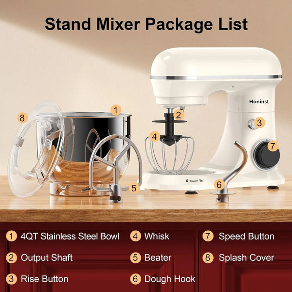 4QT Electric Stand Mixer, 10-Speed Tilt-Head Compact Kitchen Mixer | Multiple Stylish Colors | Food Mixer with Dough Hook & Beater & Whisk | for Cake & Bread | Dishwasher-Safe | Beige2