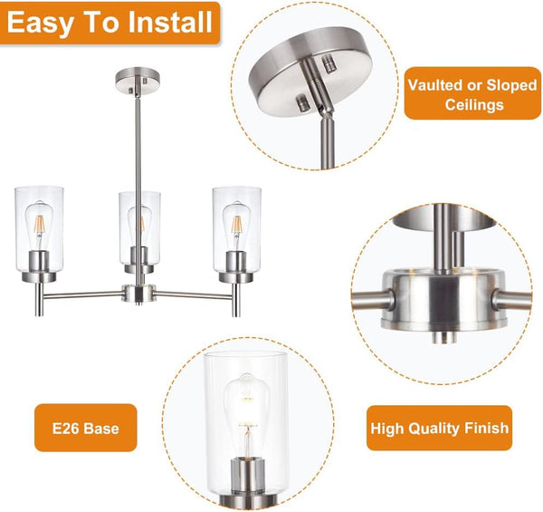 3 Lights Modern Chandeliers Metal Light Fixtures Ceiling Brushed Nickel Industrial Pendant Lighting for Dinging Room Living Room Kitchen Bedroom Hallway5
