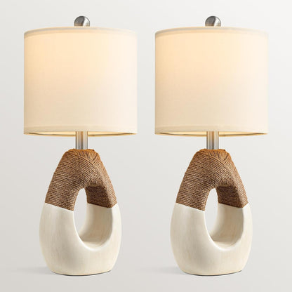 19'' Small Boho Table Lamps for Bedroom Set of 2, Farmhouse Rattan Bedroom Lamps for Living Room Rustic Home Decor, Nightstand Bedside Lamps for Sofa Table Entry Way, Suitable for Small Places8