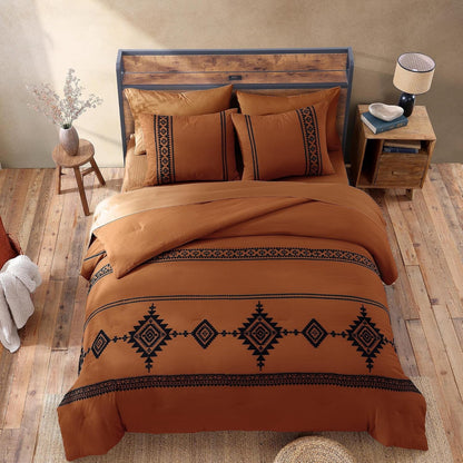 Embroidery Queen Comforter Set 7 Pieces Burnt Orange Bed in a Bag4