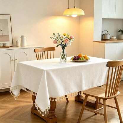 Table Cloth Rectangle Table 55" X 90" Linen Look Texture Cotton Tablecloth Waterproof Wrinkle Free Heavy Duty Tables Cover with Tassel for Kitchen Dining Holiday Party, Ivory6