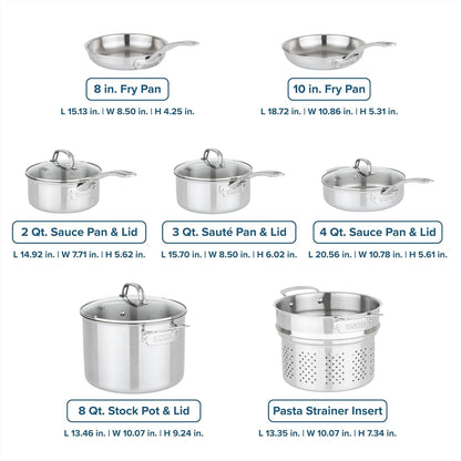 Viking Artisan 3-Ply Stainless Steel 11-Piece Cookware Set with Vented Glass Lids, Fry Pans, Saucepans, Saute Pan, Stock Pot with Strainer Insert, Oven Safe up to 600F4