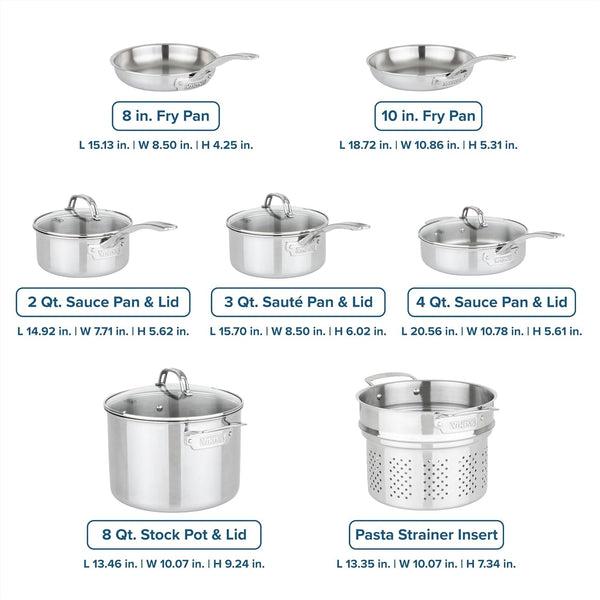 Viking Artisan 3-Ply Stainless Steel 11-Piece Cookware Set with Vented Glass Lids, Fry Pans, Saucepans, Saute Pan, Stock Pot with Strainer Insert, Oven Safe up to 600F4