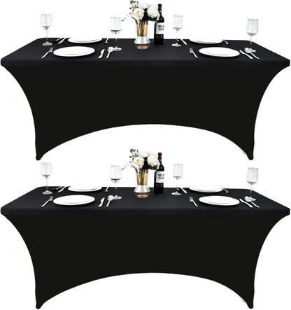 2-Pack 6Ft Black Spandex Table Covers for Rectangle Standard Folding Tables - Wrinkle Resistant Stretch Tablecloths - Ultimate Fitted Table Protector for Parties, Trade Shows, Banquet1