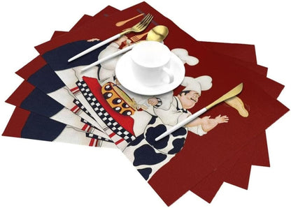 Chef Placemats Set of 4，Three Chefs Heat Resistant Non-Slip Artwork Dining Placemats Washable Table Mats for Home Kitchen (18" L X 12" W)6