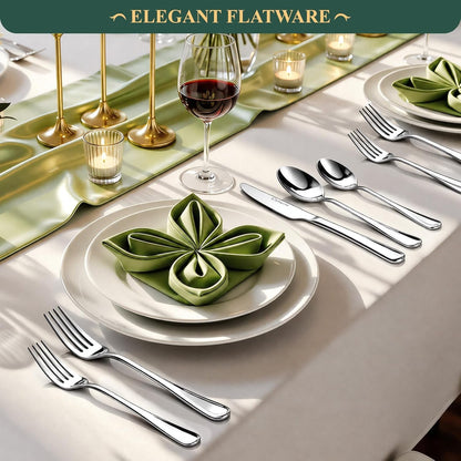 49-Piece Silverware Set with Bamboo Organizer,Flatware Utensil Set for 8 | Heavy-Duty Stainless Steel, Cutlery Set with Steak Knives, Rust-Proof, Dishwasher Safe6