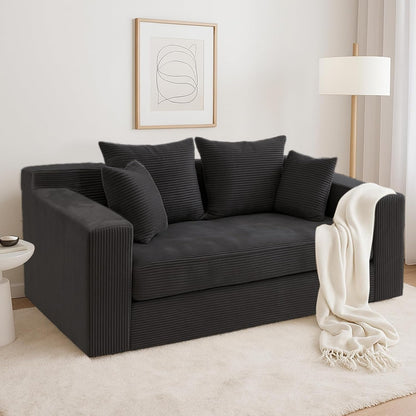 Convertible Sofa Bed, Boneless Loveseat Folding Couch Bed Foldable - 3 in 1 Small Ccouch & Futon Sofa Bed, Corduroy Pull Out Couch with 4 Pillows for Living Room, Black9