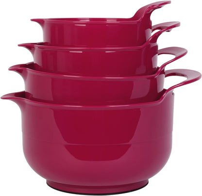 4 Pack Nesting Mixing Bowl Set with Pour Spout and Handle, Non-Slip Bottom, BPA Free Microwave & Dishwasher Safe(Deep Carmine)7