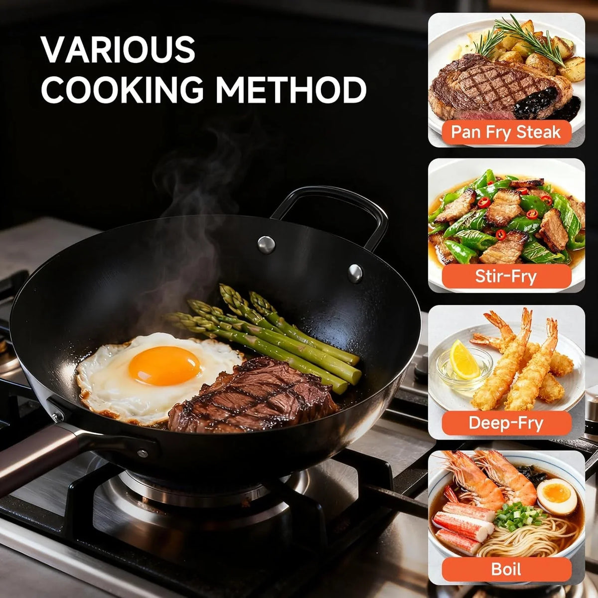 13-5-carbon-steel-wok-pan-pre-seasoned-flat-bottom-woks-stir-fry-pans-chinese-cookware-with-lid-spatula-for-pan-fry-stir-fry-steam-bbq-camping-compatible-with-induction-gas