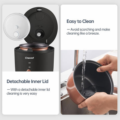 Rice Cooker 2 Cups Uncooked, 1.2L Portable Rice Cooker Small, Black | Non-Stick Pot, Auto Keep Warm, for White & Brown Rice & Oatmeal, Portable for Travel, Dorm & Office, Compact & Easy to Store6