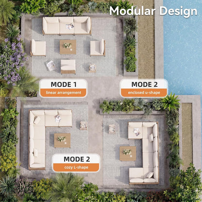 7-Piece Patio Furniture Set with Coffee Table, Beige9