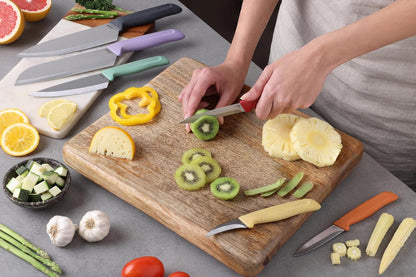 Classic 6 Piece Knife Set, Chef Santoku Utility Paring Serrated & Peeling Knives, Stainless Steel 15° Hollow-Ground Blades, Ergonomic Wheat Straw Handles7