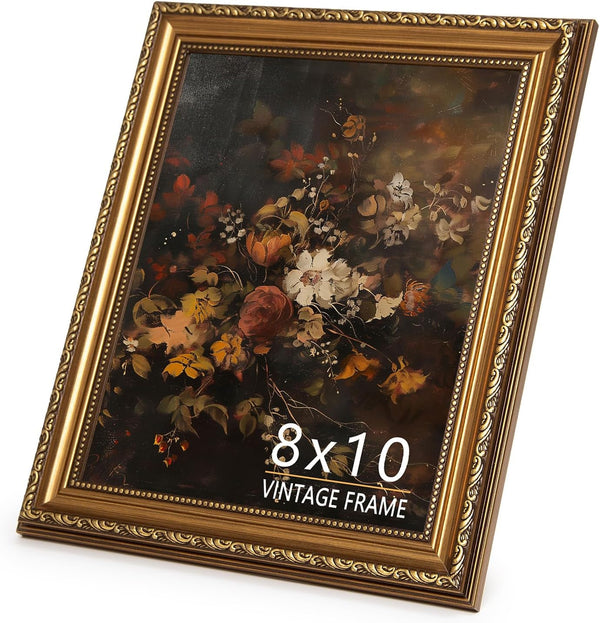 8X10 Picture Frame, Vintage Bronze Gold Picture Frame for Tabletop & Wall Mount, Antique Photo Frame 8 X 10 for Living Room, Bedroom, Office or Gallery Wall, Retro Home Decoration Gift - 1 Pack9
