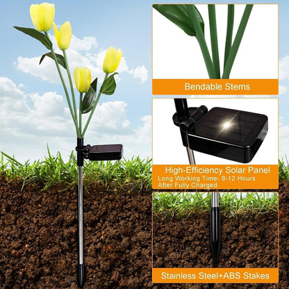 Solar Tulip LED Lights Outdoor 2 Pack 8 Silk Tulip Flowers4