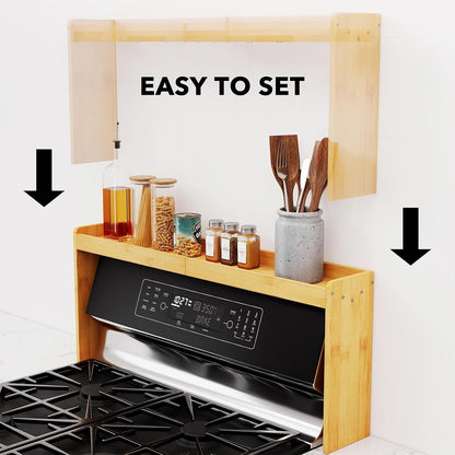Bamboo over the Stove Spice Holder Shelf, 31.5" Kitchen Organizer Stove Spice Top Rack, 11.6" Height Countertop Storage, over Oven Back Sink Organization Shelf, Natural6