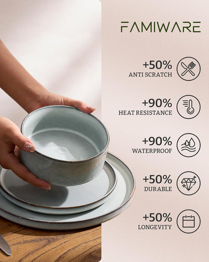 Annecy 16-Piece Dinnerware Set with Pasta Bowls, Grey Blue6