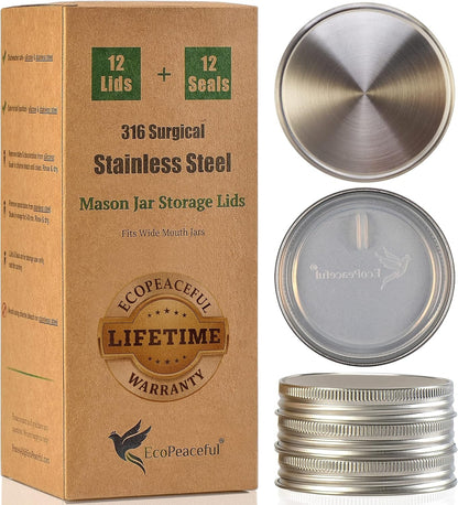 316 Surgical Stainless Steel Mason Jar Lids WIDE Mouth - Rust-Proof, Airtight, Leak-Proof, Bpa-Free, Pvc-Free, Vegan, Reusable - Not for Canning1