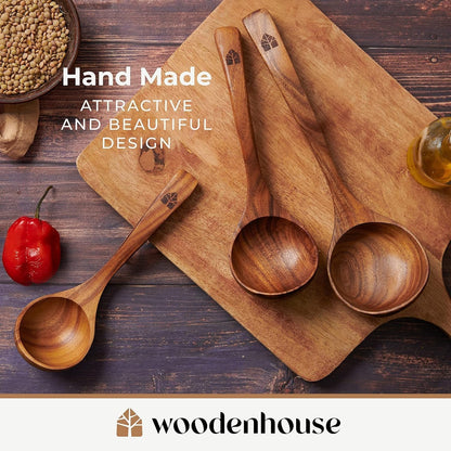 Wooden Ladle for Soup, 3 Size Teak Wood Ladle Spoon with Back Hooks8