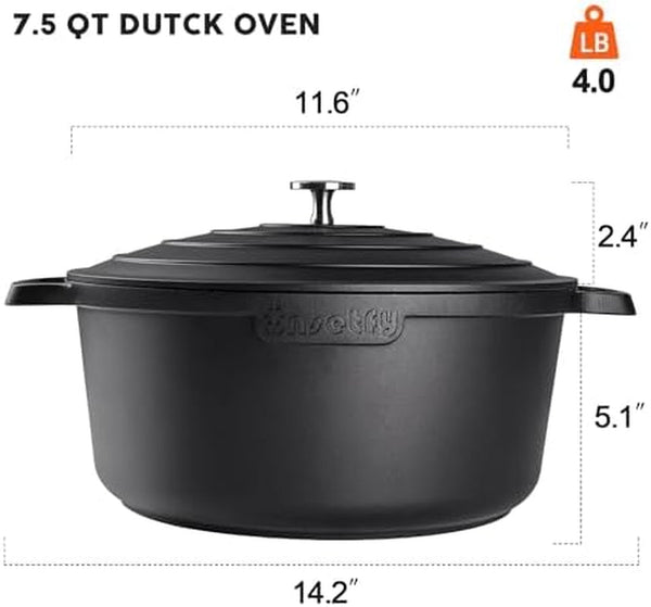 Large Dutch Oven Pot with Lid-7.5Qt Cast Aluminum Oven Pot with Two Handles Lightweight for Bread Baking Braising and Roasting(Black)2