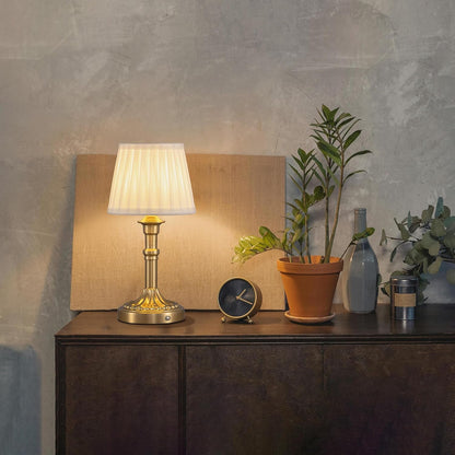 Gold Cordless Table Lamps Set of 2, Beige Fabric Shade Small Desk Lamp9