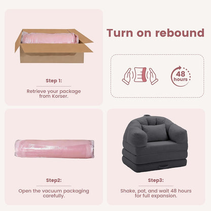 Folding Sofa Bed, 2 in 1 Convertible Sleeper Chair with Armrests, Comfy Bean Bag Floor Futon Couch with Pillow, Single Chair Bed Sleeper for Adults, Couches for Living Room,Grey7