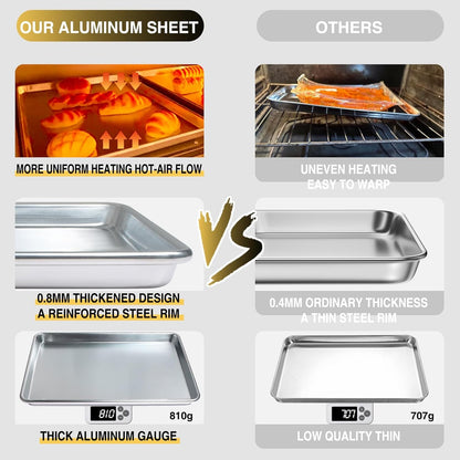 Commercial Quality Baking Sheet Pan Set, Natural Aluminum Cookie Sheet,  Warp Resistant Baker'S Half Sheet Pan, Large Thick Cookie Tray Pans for Baking, Roasting(2 Pack, 18X13In)3