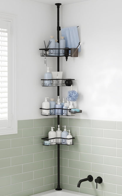 4-Tier Corner Shower Caddy Tension Pole Organizer, Black1