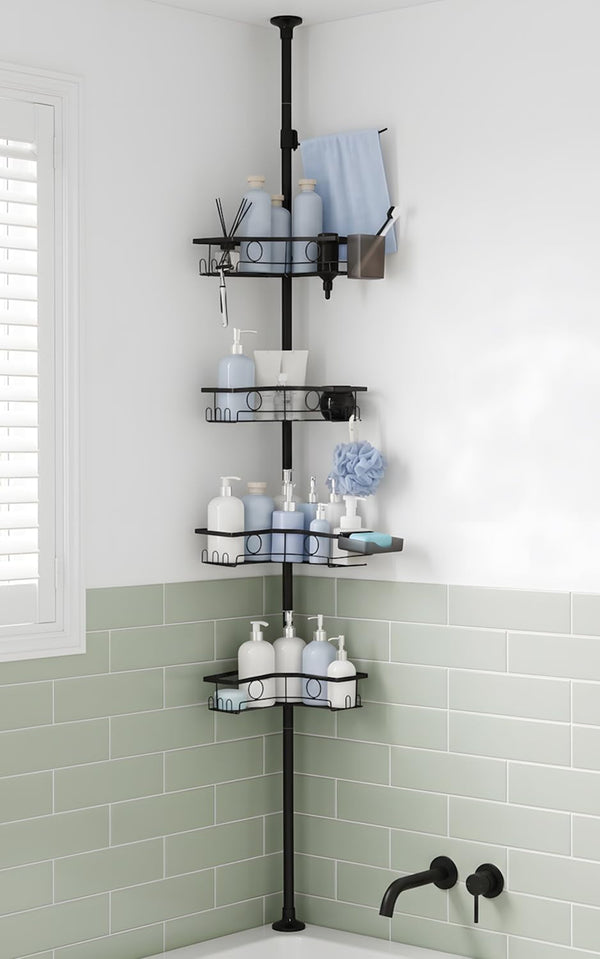 4-Tier Corner Shower Caddy Tension Pole Organizer, Black1