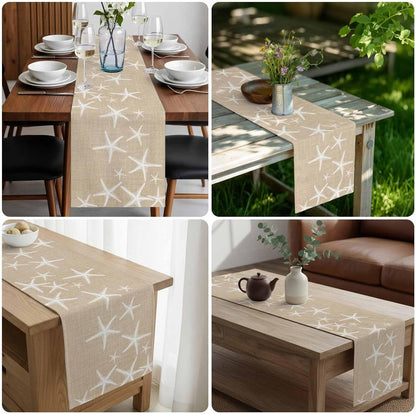 Beige Starfish Coastal Table Runner 36 Inches Long Farmhouse Dress Scarves, Summer Beach Nautical Ocean Sea Dining Tablerunner for Coffee Table/Kitchen Island/Party Décor, Small 13" X 36"9