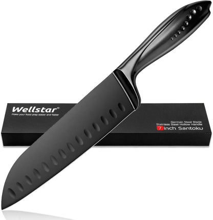 Santoku Knife 7 Inch, Sharp Japanese Style Chef'S Kitchen Knife with High Carbon Stainless Steel Blade, Black1