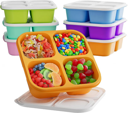 6 Pcs Bento Snack Containers, Reusable 4 Compartment Food Storage Container with Lids, Divided Lunchable Container, Freezer, Microwave & Dishwasher Safe (6 Color)1