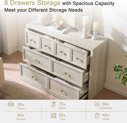 3 Piece Dresser Bedroom Set - 6 Drawer Dresser and 3 Drawer Oversized Nightstands Set of 2 with Charging Station, Farmhouse Dresser Sets for Bedroom,Grey White6