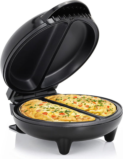 EOM205 Non-Stick Omelet & Frittata Maker, 6.5-Inch, Black | Makes 2 Individual Omelets, Frittatas, or Snack Pockets at Once - Steel Cooking Plates for Quick Breakfasts1