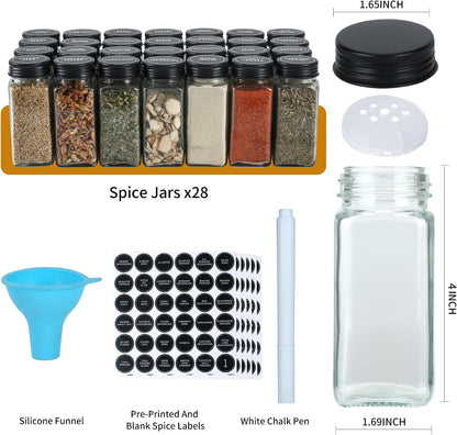Spice Rack Organizer with 28 Spice Jars, Black Lids, Spice Labels3