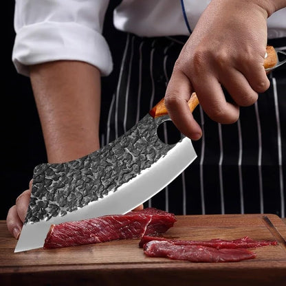 Meat Cleaver, High Carbon Steel Butcher Knife Hardness Hand Forged Hammer Meat Cutter Kitchen Boning Chef with Sheath(1Pcs B)7