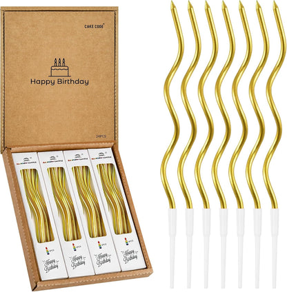 24-Count Gold Spiral Long Thin Metallic Birthday Candles, Cake Candles, Birthday Parties, Wedding Decorations, Party Candles.1