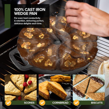 Classic Cast Iron Wedge Pan, Non-Stick Cornbread Skillet with Easy Transport Handles, 8 Slice Divided Cast Iron Baking Pan for Scones, Biscuits, Breads & Desserts5