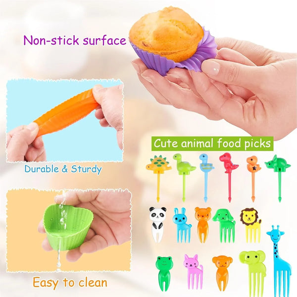 100PCS Silicone Lunch Box Dividers for Kids, Fun Bento Box Accessories Set4