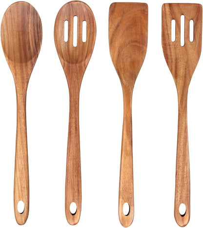 14" Long Teak Wood Utensils Set for Cooking Spatula Non Toxic Wooden Spoons1