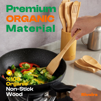 Bamboo Cooking Spoons 6-Piece – Wooden Cooking Utensils Set with Wooden Spoons for Cooking & Spatulas Wooden Utensil Sets – Premium Kitchen Utensils Set – Durable First Apartment Essentials2
