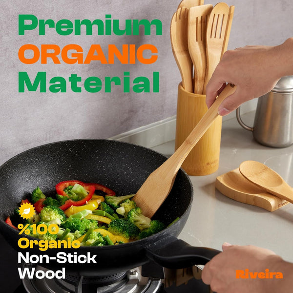 Bamboo Cooking Spoons 6-Piece – Wooden Cooking Utensils Set with Wooden Spoons for Cooking & Spatulas Wooden Utensil Sets – Premium Kitchen Utensils Set – Durable First Apartment Essentials2
