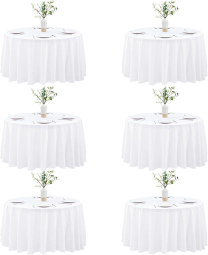 White round Tablecloths 6-Pack, 120 Inches in Diameter, Reusable & Washable Table Cloths for 30-72 Inch round Tables, Polyester Fabric Tablecloth for Wedding, Party, Banquet1