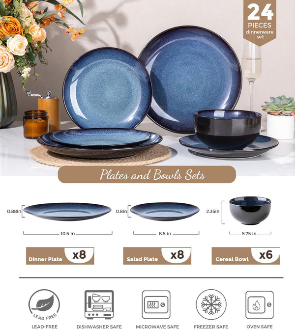 Ceramic Dinnerware Sets for 8,24Pcs Porcelain Plates and Bowls Set2