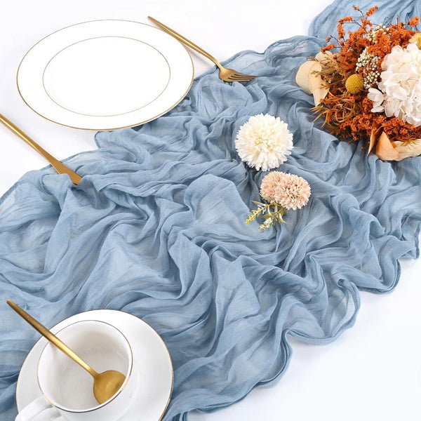 10 Pack Dusty Blue Cheesecloth Table Runner 17X108 Inch Boho Gauze Cheese Cloth Table Runners for Wedding Party Baby Shower Birthday Home Decor4