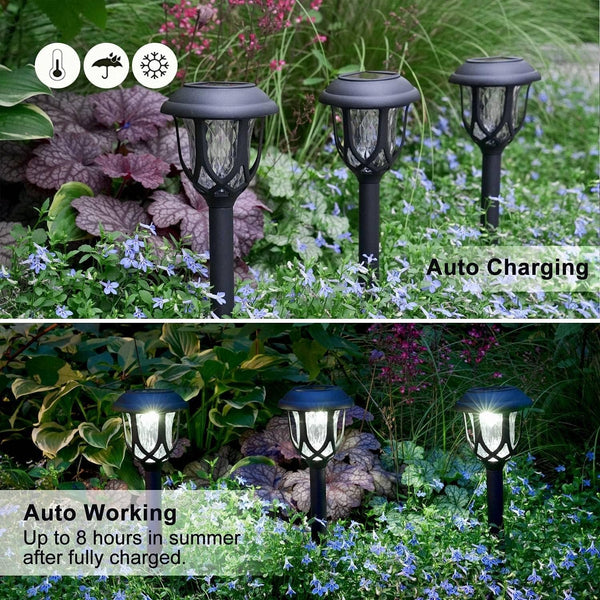 10 Pack Solar Lights Outdoor Decorative, Solar Pathway Lights Outdoor, Solar Powered Garden Yard Lights for Walkway Sidewalk Driveway. (Black, Cool White)4